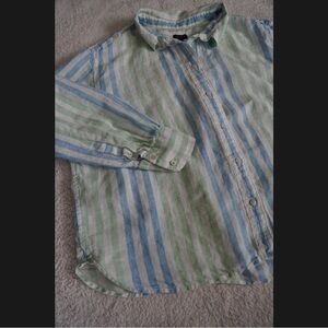 Talbots Blue and Green Striped Casual women’s Linen Shirt